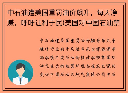 中石油遭美国重罚油价飙升，每天净赚，呼吁让利于民(美国对中国石油禁运)